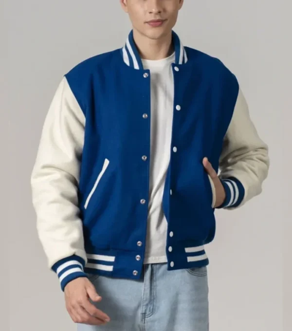 Classic Varsity Wool Jacket with White Sleeves