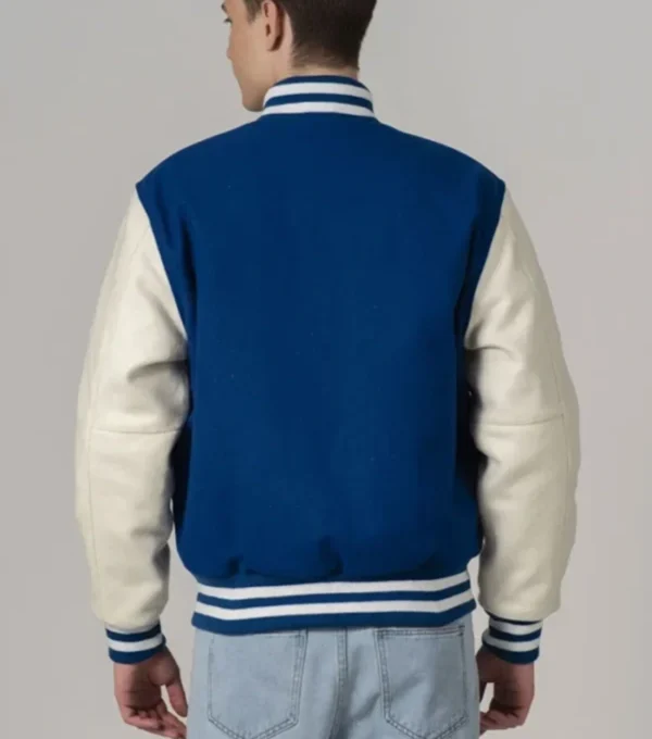 Classic Varsity Wool Jacket with White Sleeves Back