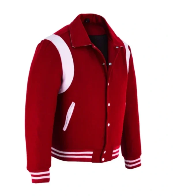 CrimsonCore Red Wool Bomber Jacket Side Look