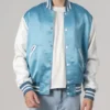 Darevon Blue Satin Varsity with White Sleeves Jacket