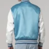 Darevon Blue Satin Varsity with White Sleeves Jacket Back