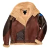 Dark Brown Aviator B3 Leather Jacket with Beige Fur