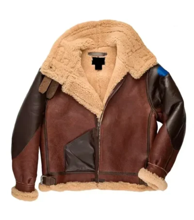 Dark Brown Aviator B3 Leather Jacket with Beige Fur