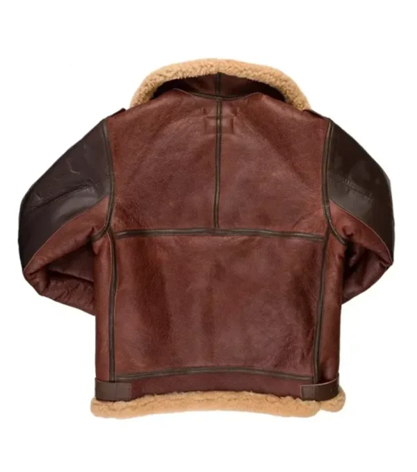 Dark Brown Aviator B3 Leather Jacket with Beige Fur Back