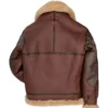 Dark Brown Aviator B3 Leather Jacket with Beige Fur Back Look