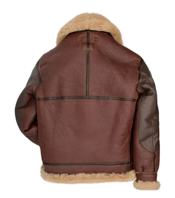 Dark Brown Aviator B3 Leather Jacket with Beige Fur Back Look