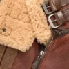 Dark Brown Aviator B3 Leather Jacket with Beige Fur Closer