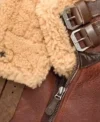 Dark Brown Aviator B3 Leather Jacket with Beige Fur Closer