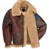 Dark Brown Aviator B3 Leather Jacket with Beige Fur Front