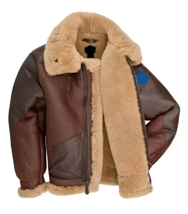 Dark Brown Aviator B3 Leather Jacket with Beige Fur Front
