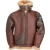 Dark Brown Aviator B3 Leather Jacket with Beige Fur Pic