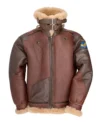 Dark Brown Aviator B3 Leather Jacket with Beige Fur Pic