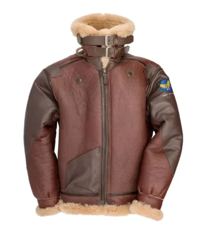 Dark Brown Aviator B3 Leather Jacket with Beige Fur Pic