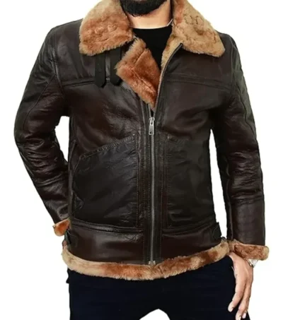 Dark Brown B3 Aviator Jacket with Belted Shearling Collar