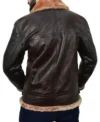 Dark Brown B3 Aviator Jacket with Belted Shearling Collar Back