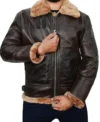 Dark Brown B3 Aviator Jacket with Belted Shearling Collar Front