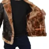 Dark Brown B3 Aviator Jacket with Belted Shearling Collar Pocket