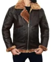 Dark Brown B3 Aviator Jacket with Belted Shearling Collar on Sale