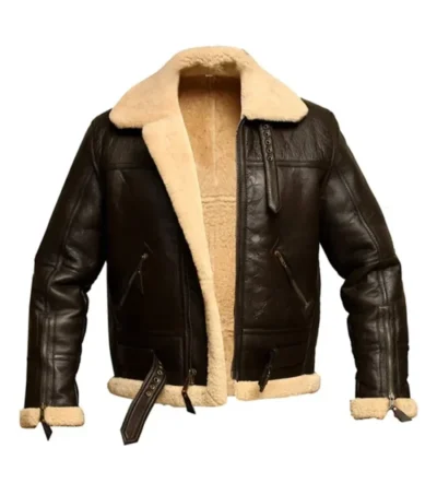 Dark Brown B3 Aviator Jacket with Shearling Lining Front
