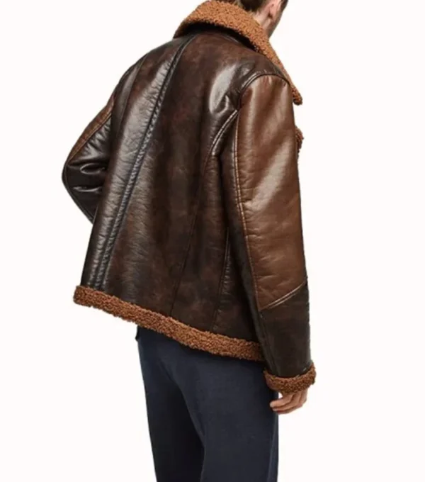 Dark Brown B3 Biker Jacket with Brown Fur Back Look