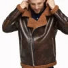 Dark Brown B3 Biker Jacket with Brown Fur Front Look