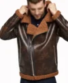 Dark Brown B3 Biker Jacket with Brown Fur Front Look