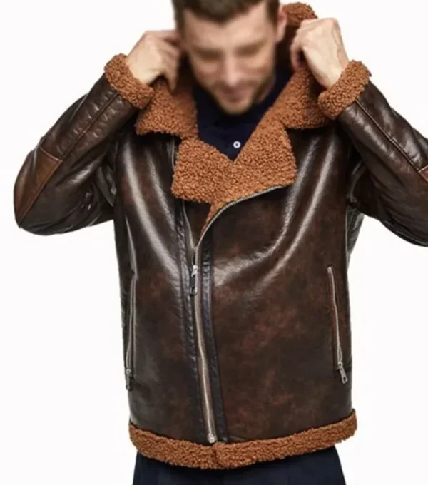 Dark Brown B3 Biker Jacket with Brown Fur Front Look