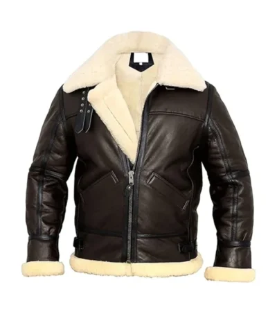 Dark Brown B3 Leather Jacket with Belted Collar