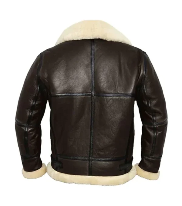 Dark Brown B3 Leather Jacket with Belted Collar Back
