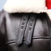 Dark Brown B3 Leather Jacket with Belted Collar Front