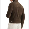 Dark Brown Biker Leather Jacket with Front Zipper Back