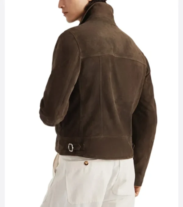 Dark Brown Biker Leather Jacket with Front Zipper Back