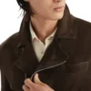 Dark Brown Biker Leather Jacket with Front Zipper Closer