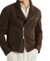 Dark Brown Biker Leather Jacket with Front Zipper Look