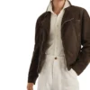 Dark Brown Biker Leather Jacket with Front Zipper Side Look