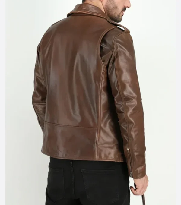 Dark Brown Biker Leather Jacket with Zipper Back