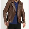 Dark Brown Biker Leather Jacket with Zipper Sale