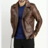 Dark Brown Biker Leather Jacket with Zipper on Sale