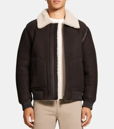 Dark Brown Bomber Style Real Leather Jacket