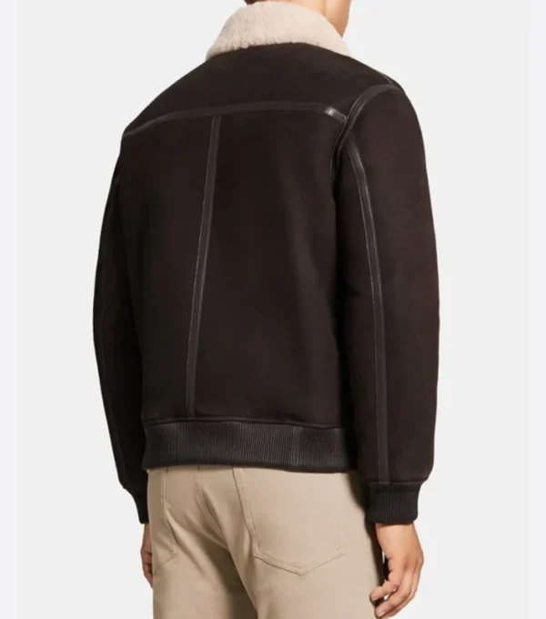 Dark Brown Bomber Style Real Leather Jacket Back