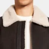 Dark Brown Bomber Style Real Leather Jacket Closer