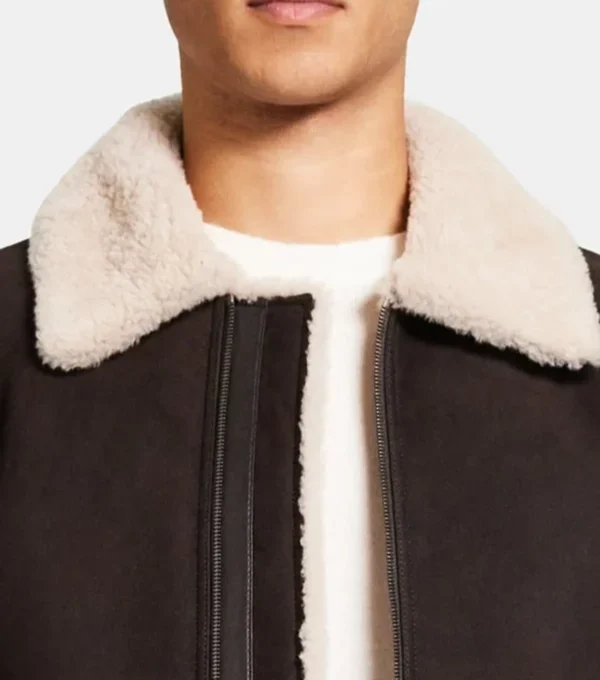 Dark Brown Bomber Style Real Leather Jacket Closer