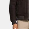 Dark Brown Bomber Style Real Leather Jacket Pocket