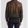Dark Brown Leather Bomber Jacket Back