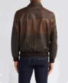 Dark Brown Leather Bomber Jacket Back