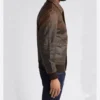 Dark Brown Leather Bomber Jacket Side Look