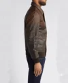 Dark Brown Leather Bomber Jacket Side Look