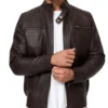 Dark Brown Leather Cafe Racer Jacket for Men