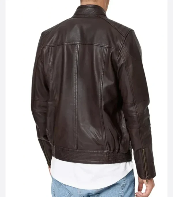 Dark Brown Leather Cafe Racer Jacket for Men Back