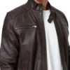 Dark Brown Leather Cafe Racer Jacket for Men Closer Look